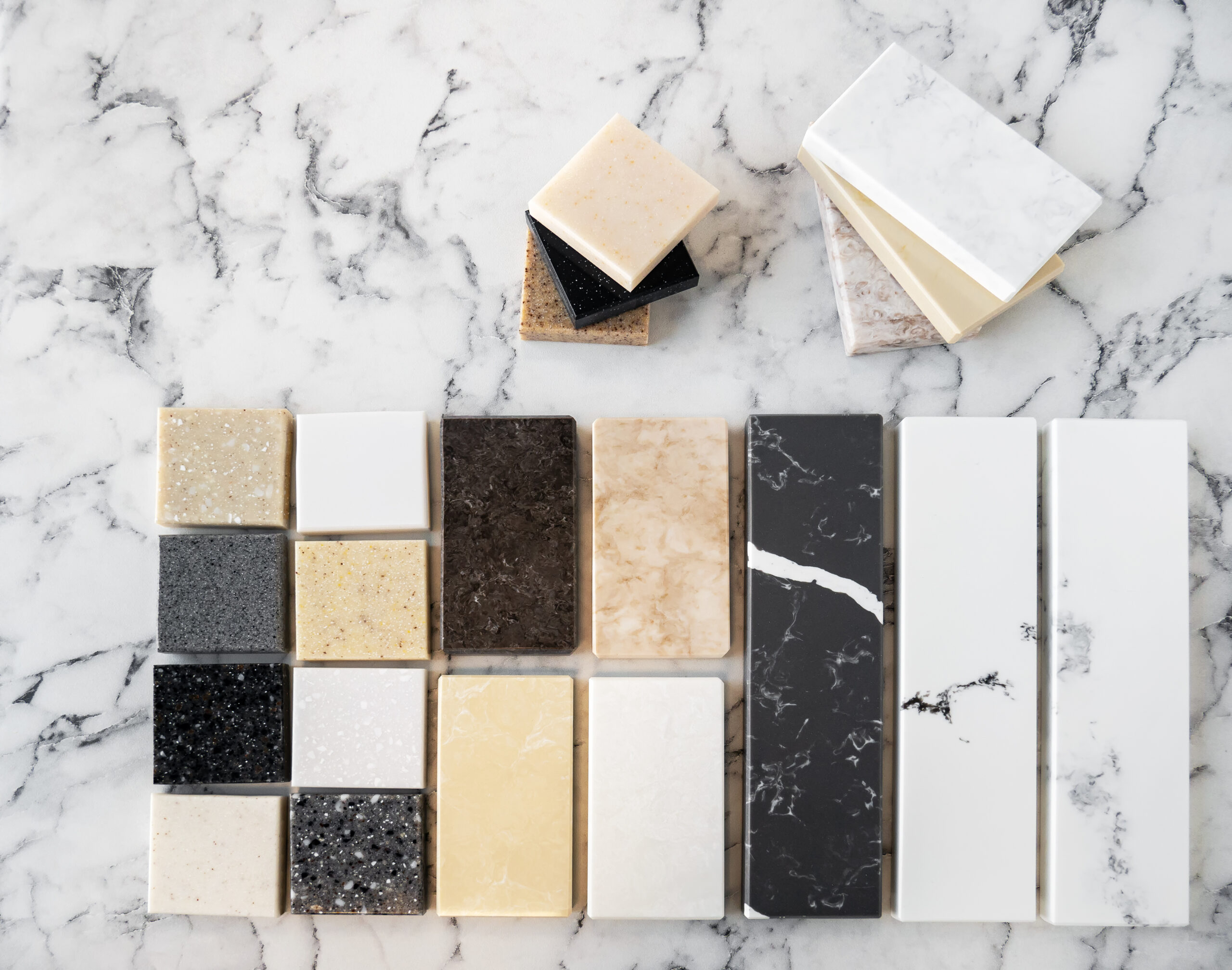 sample of artificial acrylic stone for kitchen countertops and other furniture. stone texture for modern interior design